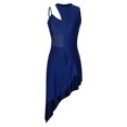 thumbnail image 4 of Aislor Robe de Danse Latine Salsa de Salle pour Femmes, Robe à Ourlet Asymétrique en Patchwork de Maille Transparente, Tenue de Danse, Bleu Marine, M, 4 of 7