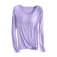 thumbnail image 2 of Weiqiqre T-Shirt à Manches Longues pour Femmes Col Rond en Rayonne Coupe Ajustée Extensible Couche avec Coussinets de Poitrine T-Shirts de Pyjama Hauts, 2 of 6