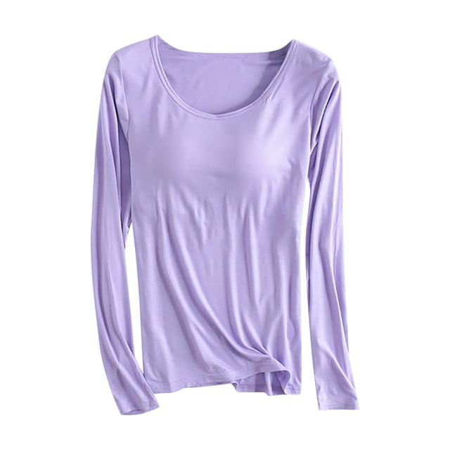 FAIWAD Pyjama pour Femmes à Manches Longues, Col Rond, Haut de Pyjama Confortable et Doux, Couleur Unie, Vêtement de Nuit