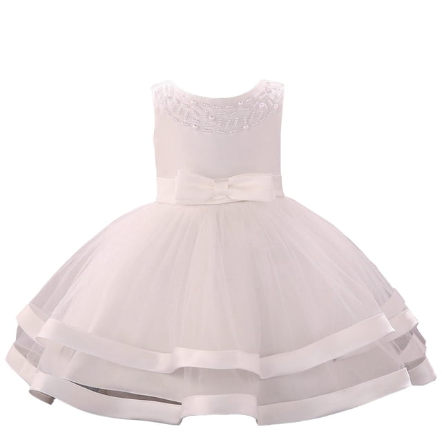 Robes pour Bébé Fille Robes de Tout-Petit Formelles Robe Blanche pour Fille Robes d'Anniversaire pour Filles Robe pour Filles 3-6 Mois