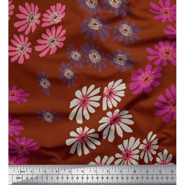Soimoi polyester Crepe Fabric Artistic Flower Decor Fabric Printed Yard 42 Inch Wide