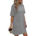 thumbnail image 3 of ShomPort Robe T-Shirt d'Été pour Femme Décontractée à Manches Courtes, Col Rond, Basique, Ample, Mini, avec Poches, 3 of 6