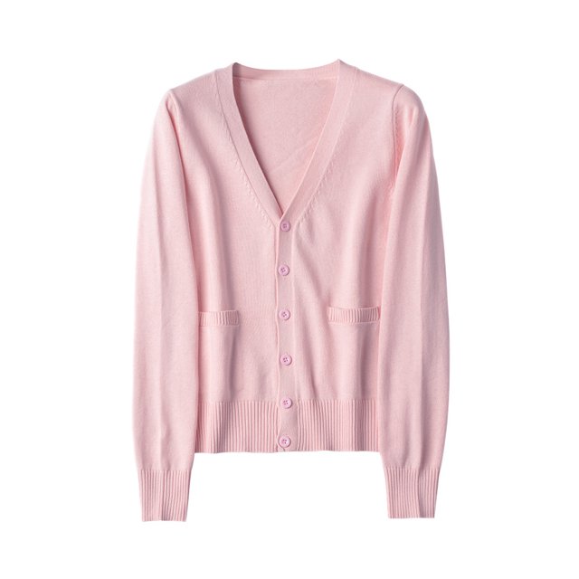 MAWCLOS Ladies Cardigan Sweater Long Sleeve Outwear V Neck Coat Soft Travel Button Down Jacket Light Pink L