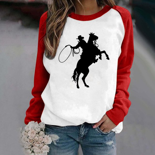 Nouveaux Hauts pour Femmes 2023 Grande Taille Mode Décontractée Imprimé Col Rond Manches Longues T-Shirt Ample Blouse d'Automne Chandail à Enfiler Hauts Chandails Sans Capuche Coupe Ample Chandail pour Femmes
