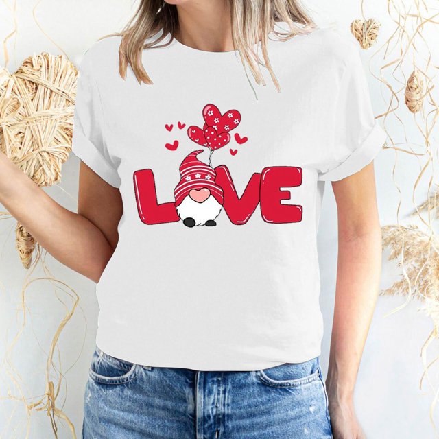 Pisexur T-shirt de la Saint-Valentin Haut T-shirt de la Saint-Valentin pour Femme Amour Imprimé T-shirt à Manches Courtes Haut à Manches Courtes Col Rond Haut/chemise