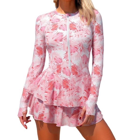 Yhmxh Womens Swimsuits Women's Long-sleeved Surfing Suits Shorts Diving Suits With Chest Pads And No Steel Supports Conservative Swimsuits Tummy Control Swimsuit for Beach, Swiming Pool
