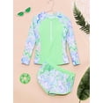 thumbnail image 3 of Xnihocha Littl E Big Girls Floral 2 Pcs Rash Guard Sets Zip Neck Swim Shirts With Shorts Swimsuits Fluorescent Green 9Y, 3 of 7