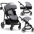 thumbnail image 1 of INFANS Poussette pour Bébé 2 en 1, Poussette Haute et Nacelle Réversible, Poussette Pliable avec Capote Réglable, Porte-Gobelet, Panier de Rangement, Roues à Suspension (Grise), 1 of 9