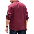 thumbnail image 2 of Innerwin Tunic Shirt Lapel Neck Men Tops Work Button Down Regular Fit Shirts Wine Red 180/114cm, 2 of 3