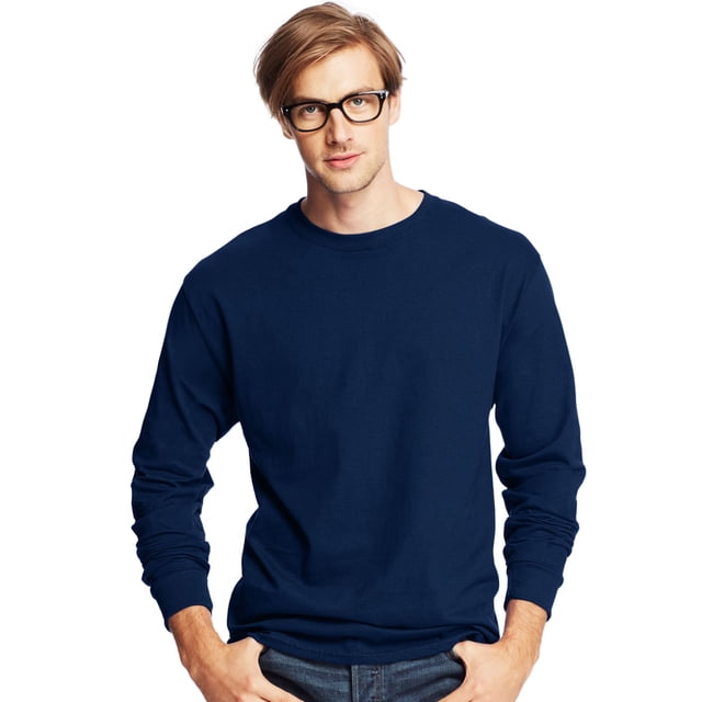 Hanes T-Shirts à Manches Longues à Col Ras du Cou ComfortSoft pour Hommes, Lot de 4, L, Marine