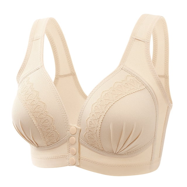 Kcodviy Women Lace Front Button Pack of Sports Bras for Women Shaping Cup Adjustable Shoulder Women Bras Wireless Full Coverage Strap Large Size Underwire Running Sports Bra