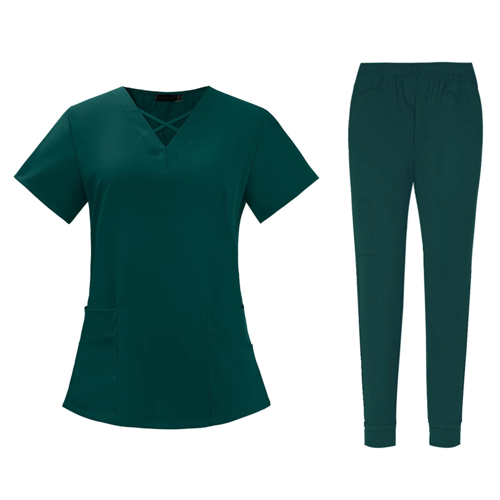 lionlar Nursing Scrub Set Comfortable Breathable with Pockets Fashion Tops Pants Green Color L