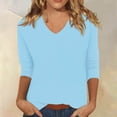 thumbnail image 2 of Womens Tops V Neck Solid Color Casual Summer Basic Top Long Sleeve Basic Shirts for Women Light Blue L, 2 of 4