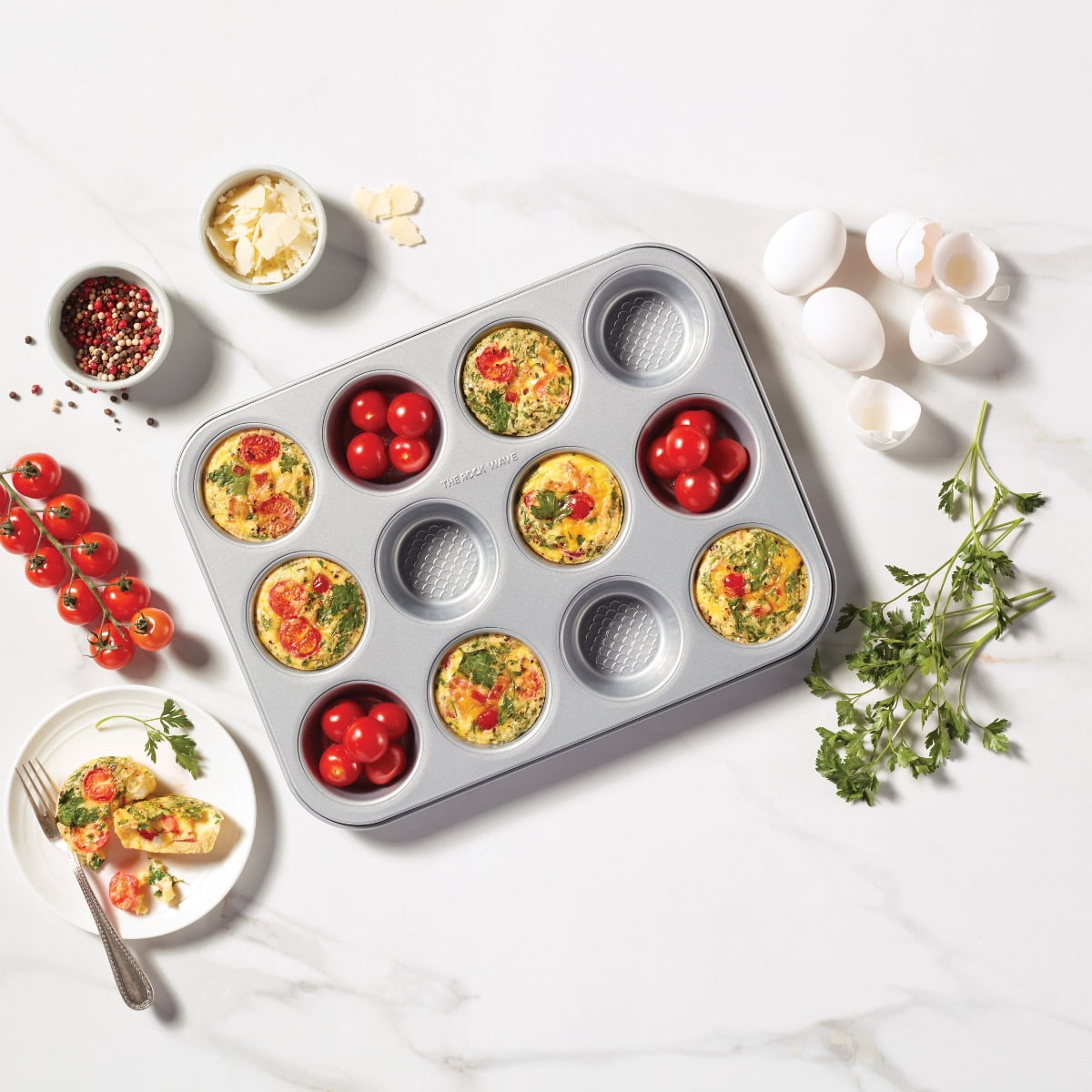 The Rock Wave 12-Cup Muffin Pan, Heavy Gauge Carbon Steel Construction, Non-Stick, No PFAS, No PFOA