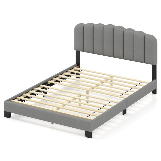Costway Cadre de Lit Format Grand Lit Plateforme Rembourré en Lin avec Lattes de Bois