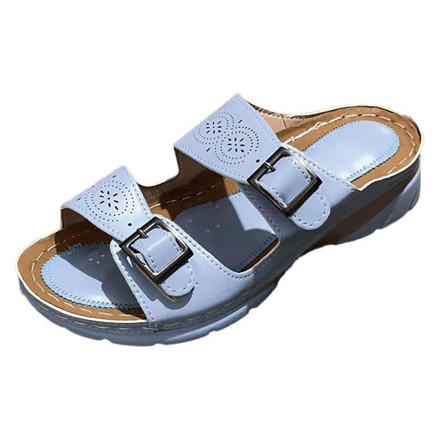 Kcodviy Women Summer Solid Color Womens Comfort Sandals Buckle Strap Casual Open Womens Water Sandals Toe Wedges Soft Bottom Rhinestone Sandals for Women Breathable Slippers Shoes Sandals