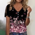 thumbnail image 2 of Penkiiy Ladies Tee V-Neck Shirt Button Short Sleeve Blouse Print Tshirt Basic Regular 2024 Spring Tops M Purple, 2 of 5