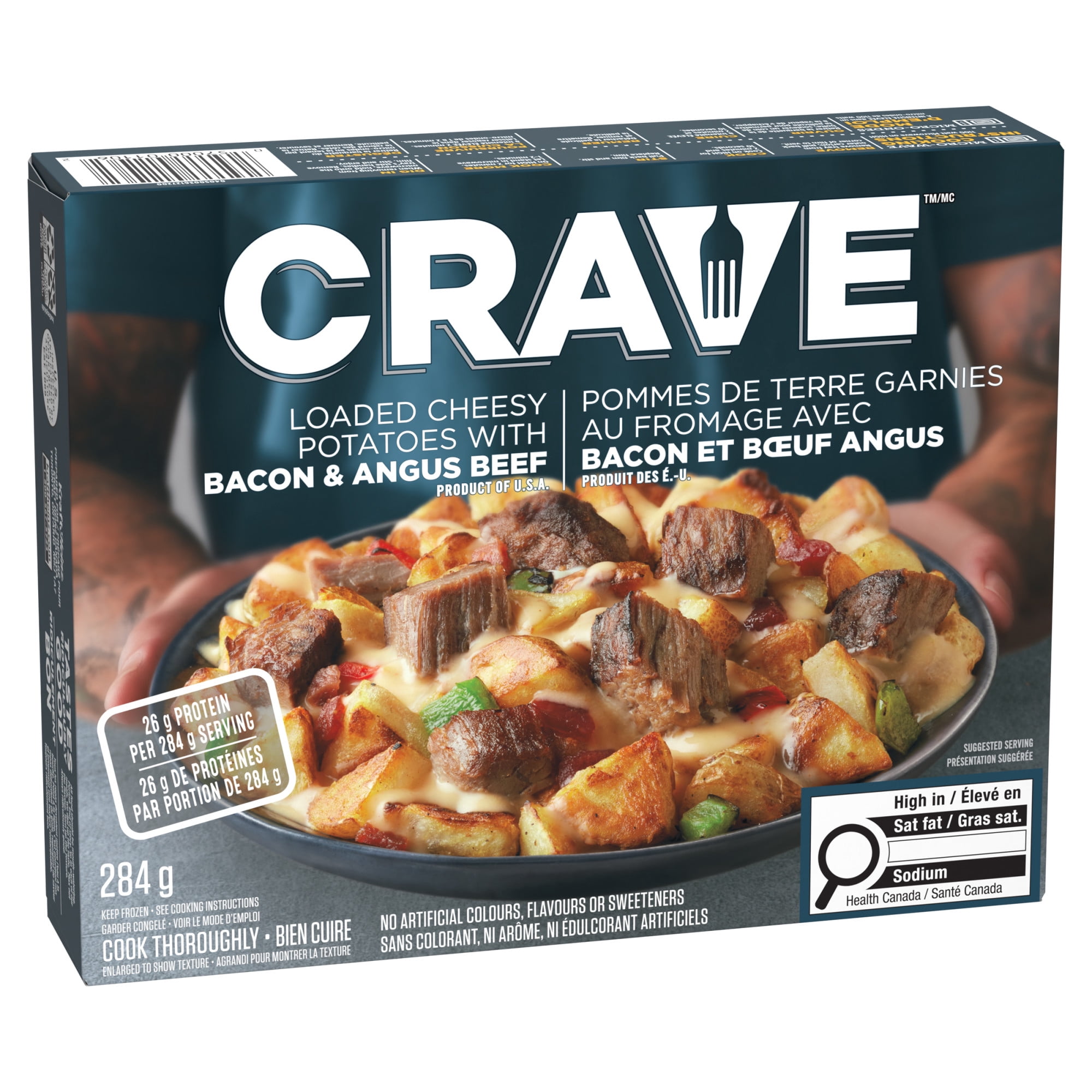 CRAVE Cheesy Loaded Potatoes with Angus Beef Frozen Meal, 284 gr Box, 284g
