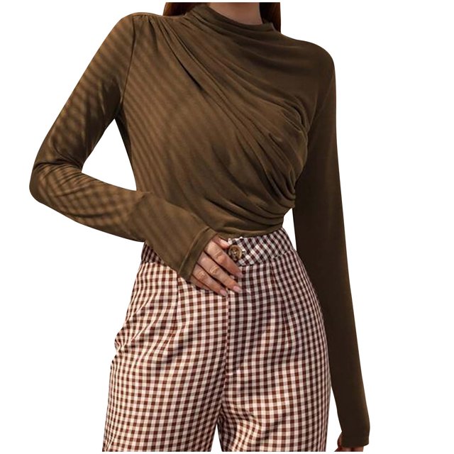 Timegard Going out Tops for Women Ruched Long Sleeve Slim Undershirts Basic Tee Fall Casual Comfy Tops