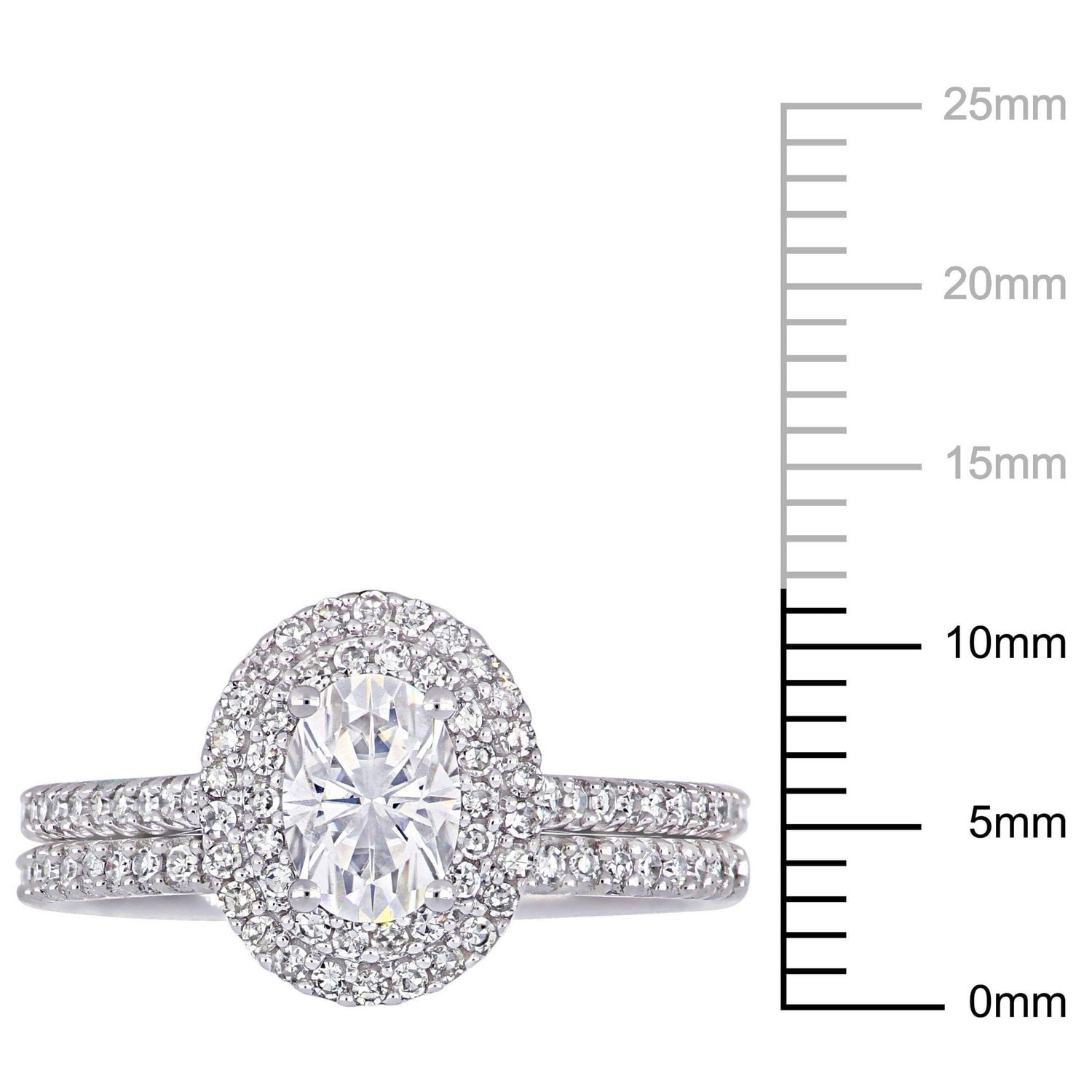 Miabella 1 Carat T.G.W. Moissanite and 2/5 T.W. Diamond 14K White Gold Oval Halo Bridal Set