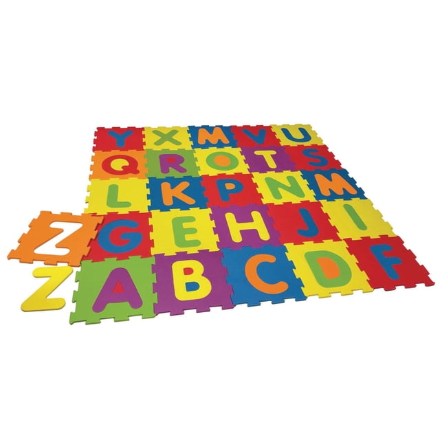 Spark Create Imagine Tapis en Mousse Alphabet avec 28 Tuiles en Mousse Colorées Emboîtables Incluant des Lettres de A à Z et des Tuiles de Deux Formes, Chaque Tuile Carrée de 12 Pouces, Montrée à Plat avec la Tuile de Lettre Z Enlevée, Convient pour Créer une Aire de Jeu Sécuritaire Qui Encourage la Reconnaissance des Lettres et la coordination Oeil-Main pour les Enfants de 3 Ans et Plus.