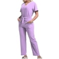 thumbnail image 1 of Grrvtrz Womens Scrubs Set Casual Workwear Drawstring Threaded Pant Legs 2PC, V Neck Stretch Scrub Top & Straight Leg Pants, 1 of 6