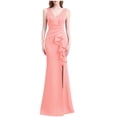 thumbnail image 2 of UPPADA Wedding Guest Dresses for Women One Shoulder Ruched Formal Evening Dress Wrap Ruffle Hem Dress Halter Bodycon Maxi Dress High Waist Party Prom Gown Cocktail Dress Womens Clearance Dresses, 2 of 5