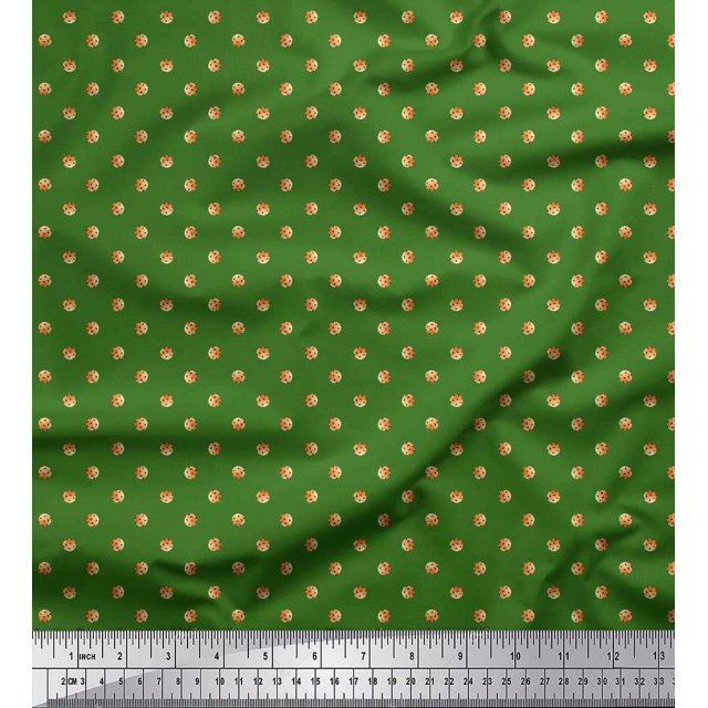 Soimoi Green Poly Georgette Fabric Cookies Food Print Fabric by the Yard 42 Inch Wide
