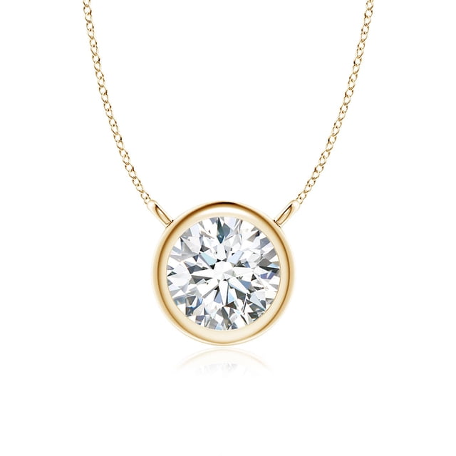Angara Collier en Diamant Naturel - Collier Solitaire en Diamant Rond Serti Clos en Or Jaune 14 K pour Femmes