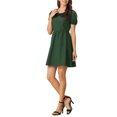 thumbnail image 4 of INSPIRE CHIC Robe au-Dessus du Genou pour Femme à Col Peter Pan Contrastant, Manches Bouffantes, Coupe Ajustée et Évasée, L Vert Foncé, 4 of 5