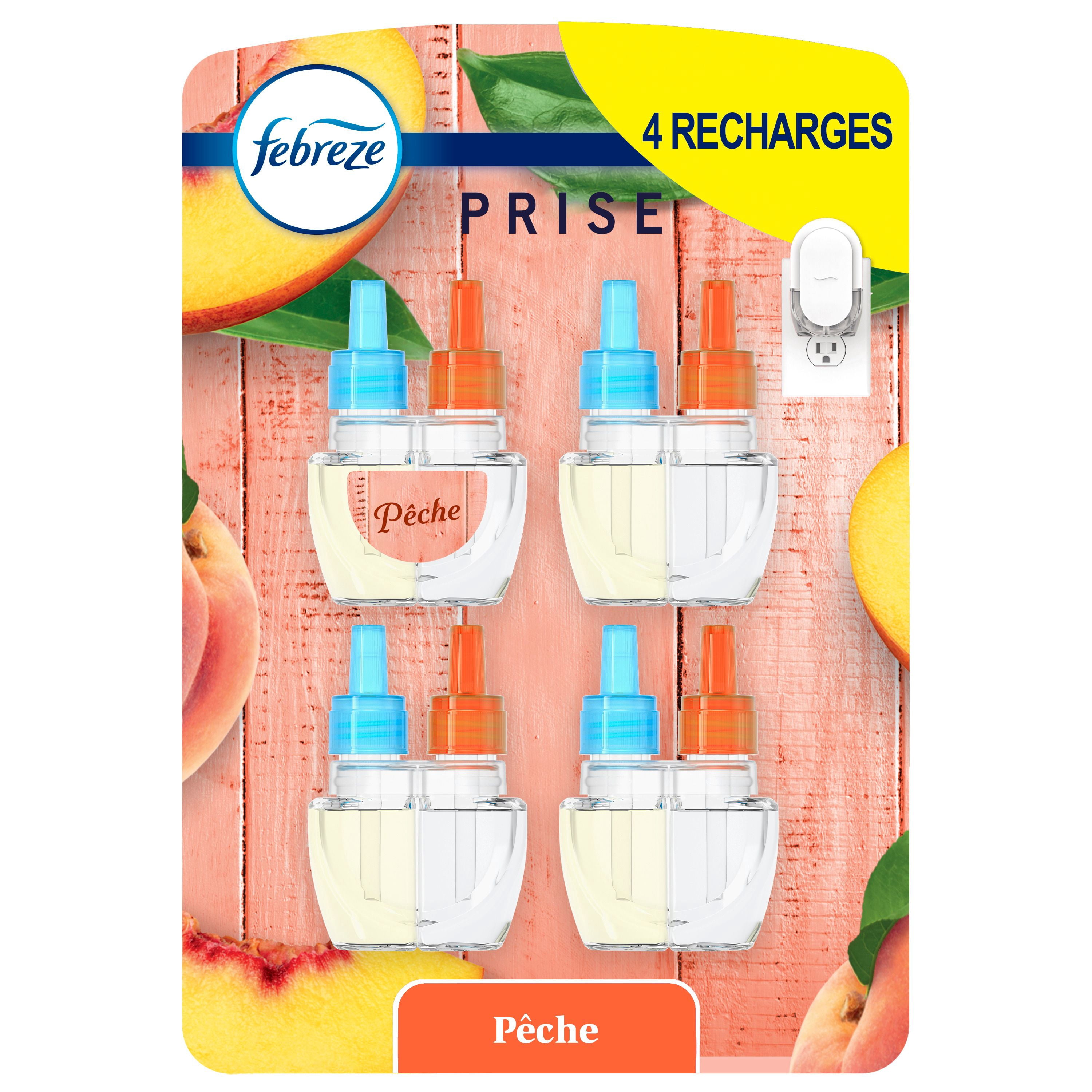 Febreze Plug In Air Freshener, Odor-Fighting Scented Oil Refill, Juicy Summer Peaches Scent, 4 Refills