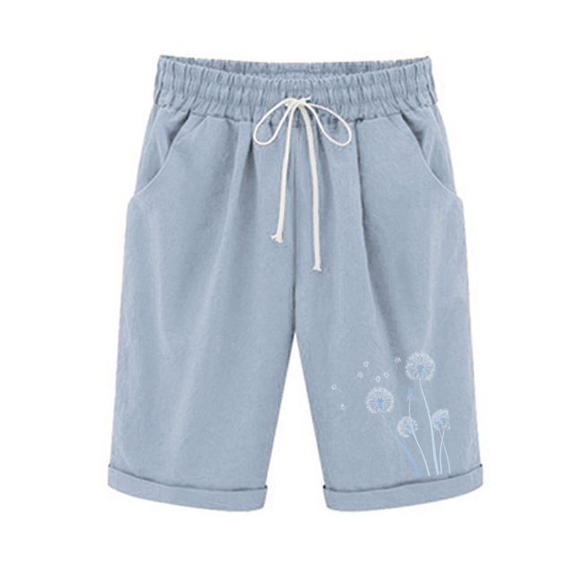 Plebaso Womens Casual Shorts Knee Length Rull up Printed Shorts Straight Summer Short Pants with Pockets