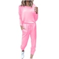 thumbnail image 1 of Mrat Two Piece Pajama Set for Women 2 Piece Jogging Sets Solid Polyester Long Sleeve Sweatsuits Sets Two Piece Track Suits Drawstring High Waist Pants Set Comfy Outfits N-Pink 5XL, 1 of 5
