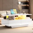 thumbnail image 2 of 35.4" LED Coffee Table with 2 Storage Drawers,High Glossy Modern White Coffee Table for Living Room,2-Tier,White, 2 of 8