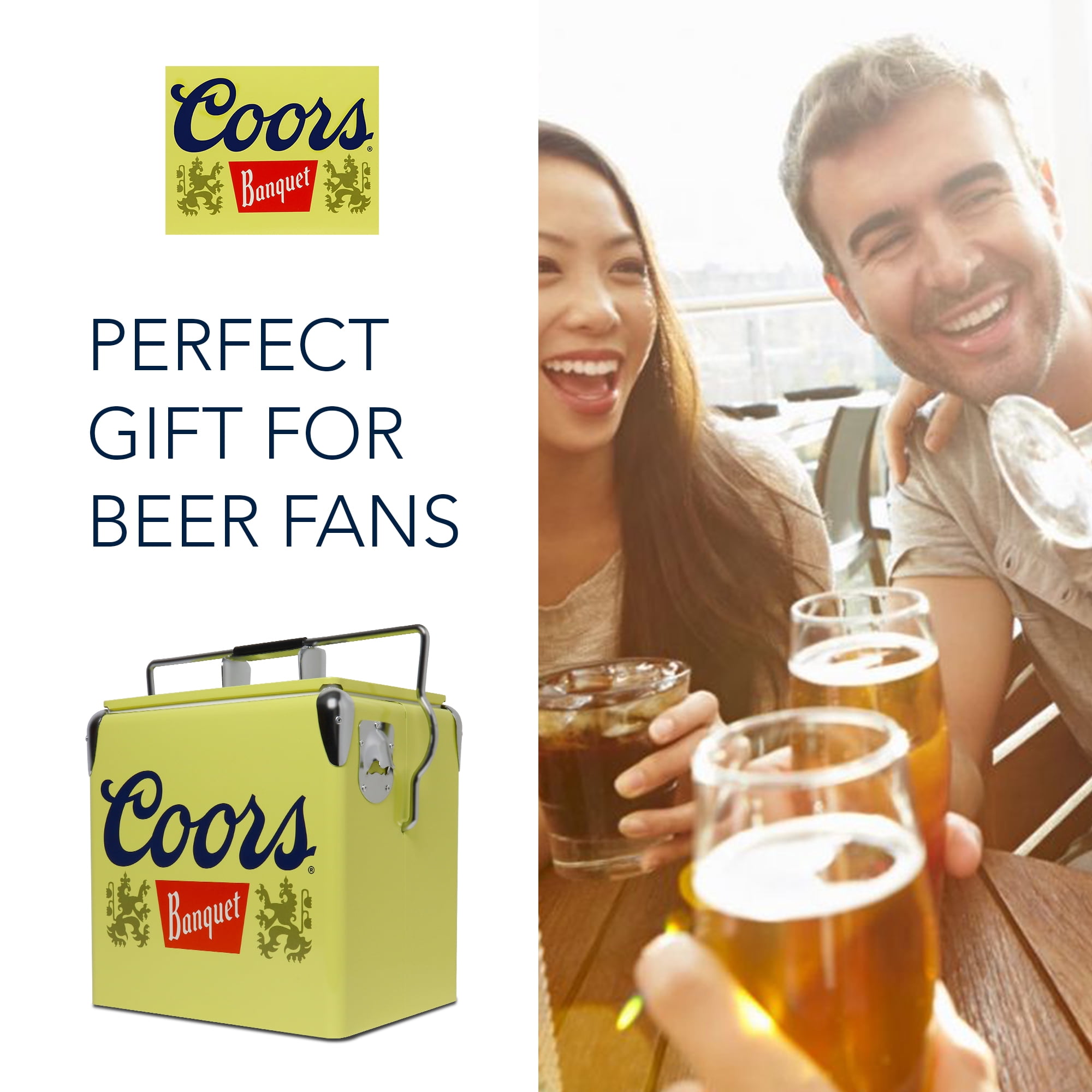 Coors Banquet 14-Quart Retro Ice Chest Cooler with Bottle Opener, 13L, Yellow/Silver
