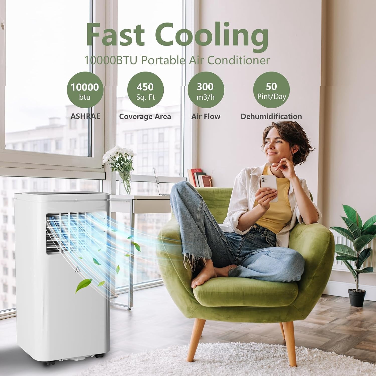 EastVita 10,000 BTU Portable Air Conditioner - Cools 450 Sq.Ft, 3-in-1 AC with Remote