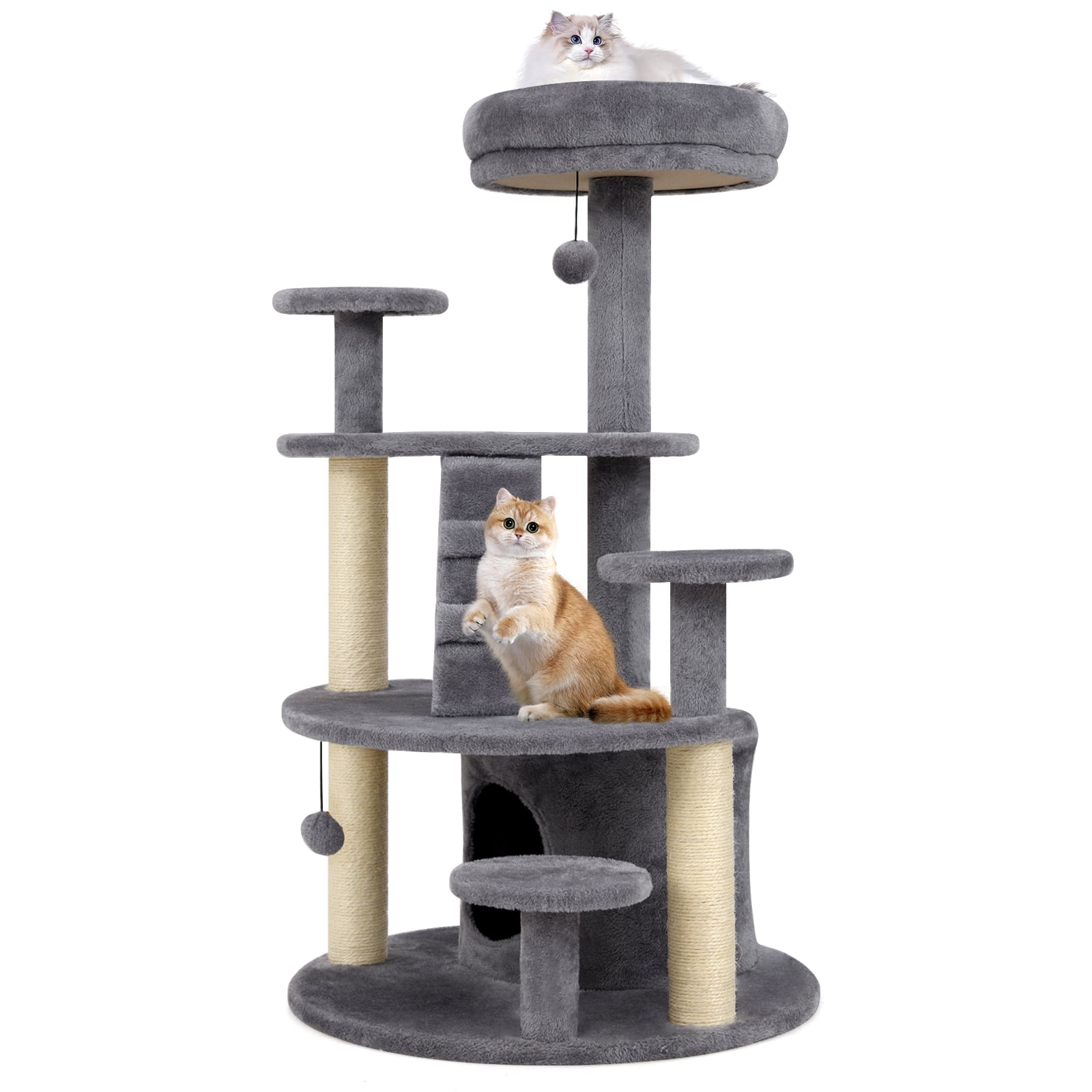 Gymax Cat Tree for Adult Cats Multi-level Kitty Tower w/ Condo Padded Perch Scratching Posts Plush