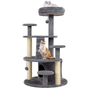 Gymax Arbre de chat pour adultes Chats Multi-niveau Kitty Tower avec Condo rembourré Perche Postes de Scratching Plush