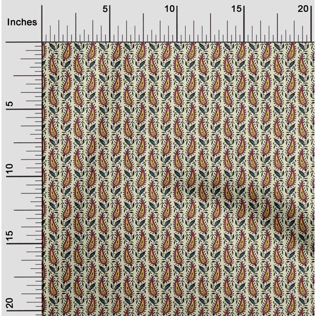 oneOone Cotton Poplin Fabric Leaves & Paisley Block Print Fabric BTY 56 Inch Wide