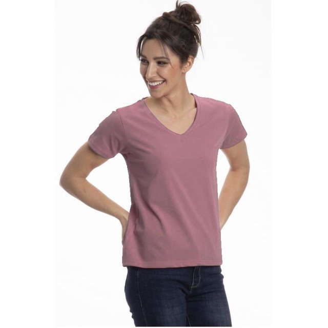 T-Shirts à Col en V pour Femmes (S, Vieux Rose)