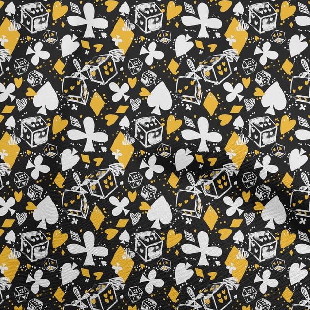 oneOone Polyester Spandex Yellow Fabric Poker Card Fabric For Sewing Printed Craft Fabric By The Yard 56 Inch Wide