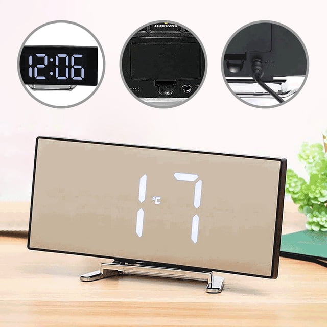 EGNMCR Table Clock Large Screen LED Curved Screen Alarm Clock Intelligent Electronic Digital Clock For Bedroom Office, Gift