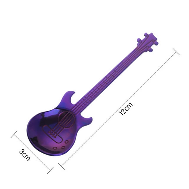 WIFKLSIIPG Stainless Steel Guitar Spoons Rainbow Coffee Tea Spoon Flatware Drinking Tools (Purple)