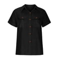 thumbnail image 5 of fheaev Button Down Shirts For Women Roll Up Short Sleeve Button Up V-Neck T-Shirt Loose Blouse Tops Work Blouses Collared Tops Tunics With Pocket, 5 of 5