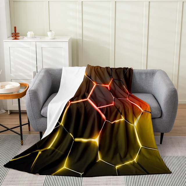 Erosebridal Teens Geometry Sherpa Blanket, Futuristic Abstract Fuzzy Blanket Throw, Minimalism Decor