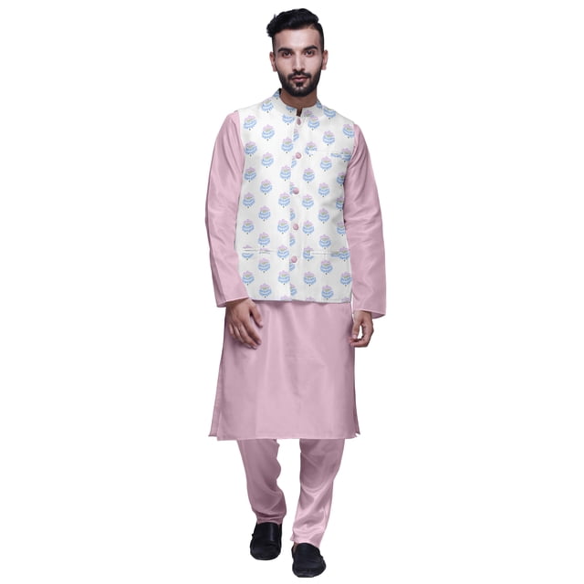 Atasi Kurta Pyjama Traditionnel Uni à Col Mandarin avec Ensemble de Veste Imprimée