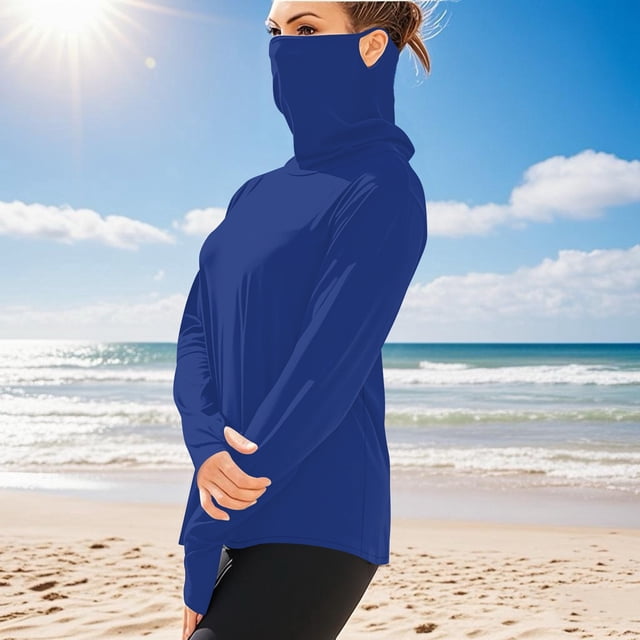 Ovbmpzd Tops for Women Sun Protection Blue Long Sleeve Solid Breathable Tees Ladies Tops and Blouses XXL