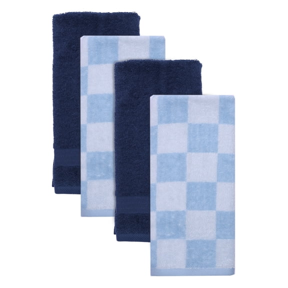 Mainstays 4-Pack Hand Towels, Sky Check