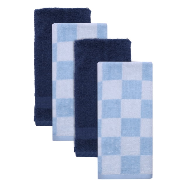 Mainstays 4-Pack Hand Towels, Sky Check