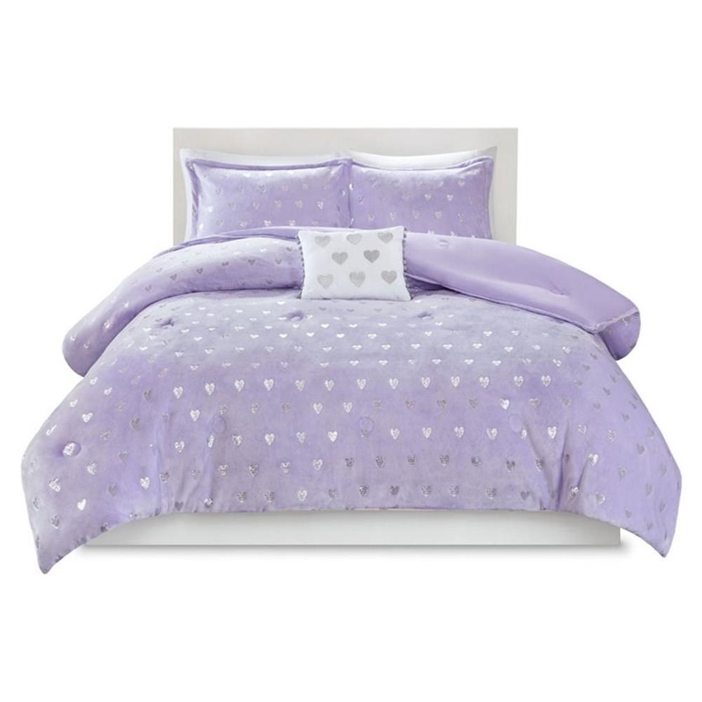 Pemberly Row Polyester Printed Brushed Comforter Set in Purple Blush
